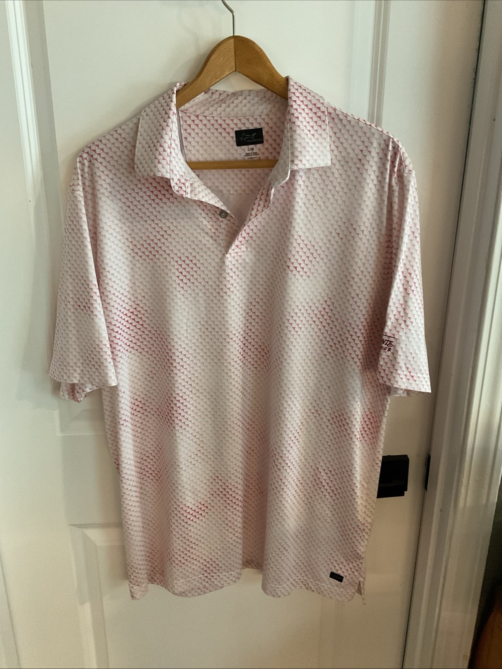 Greg Norman Play Dry - Men's Pink Patterned Polo Shirt - Size Large
